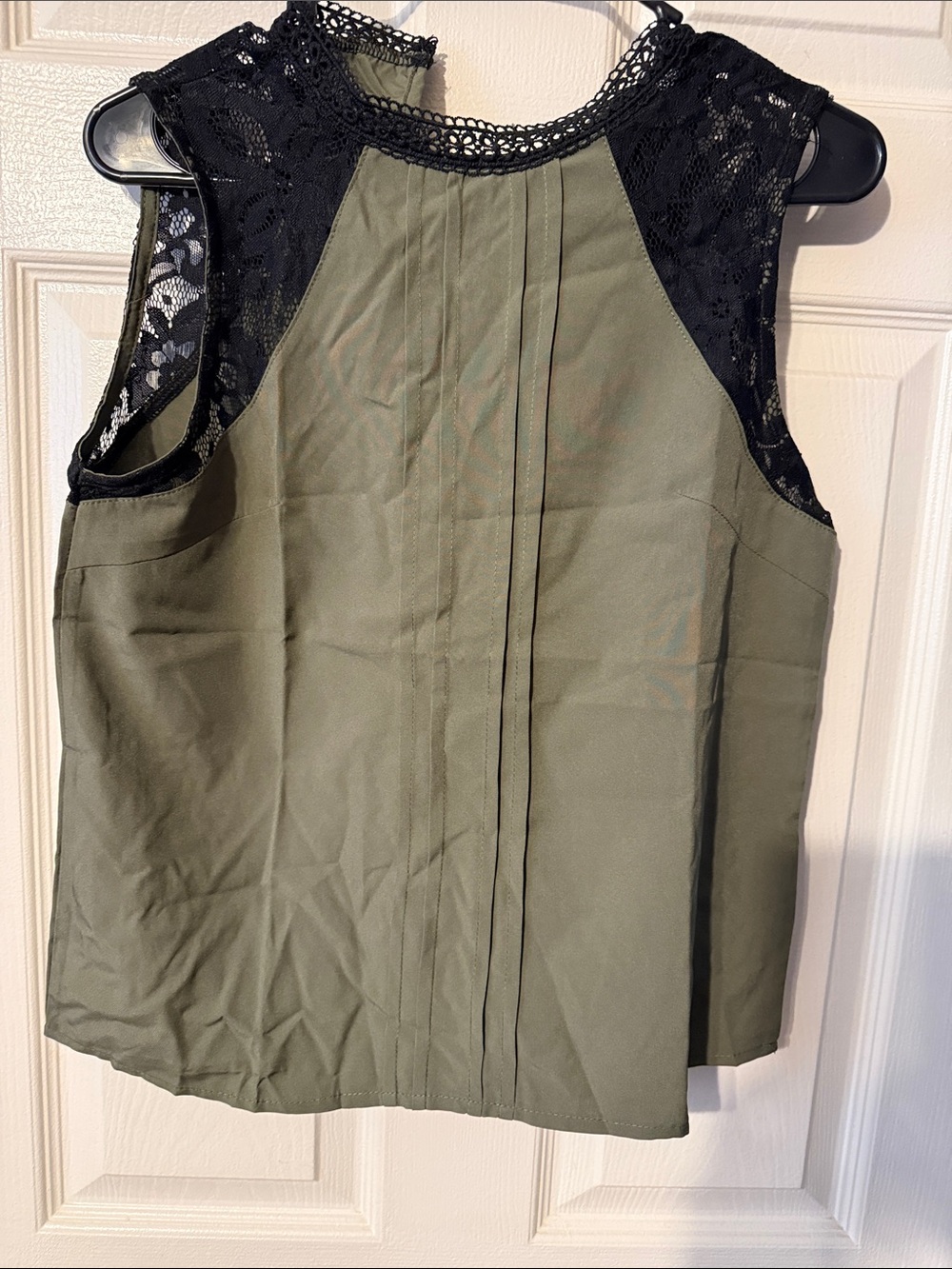 SHEIN Olive Green Tank with Black Lace Yoke